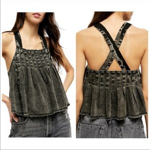 Free People [ XL ] Marina Pleated Denim Tank Top in Washed Black